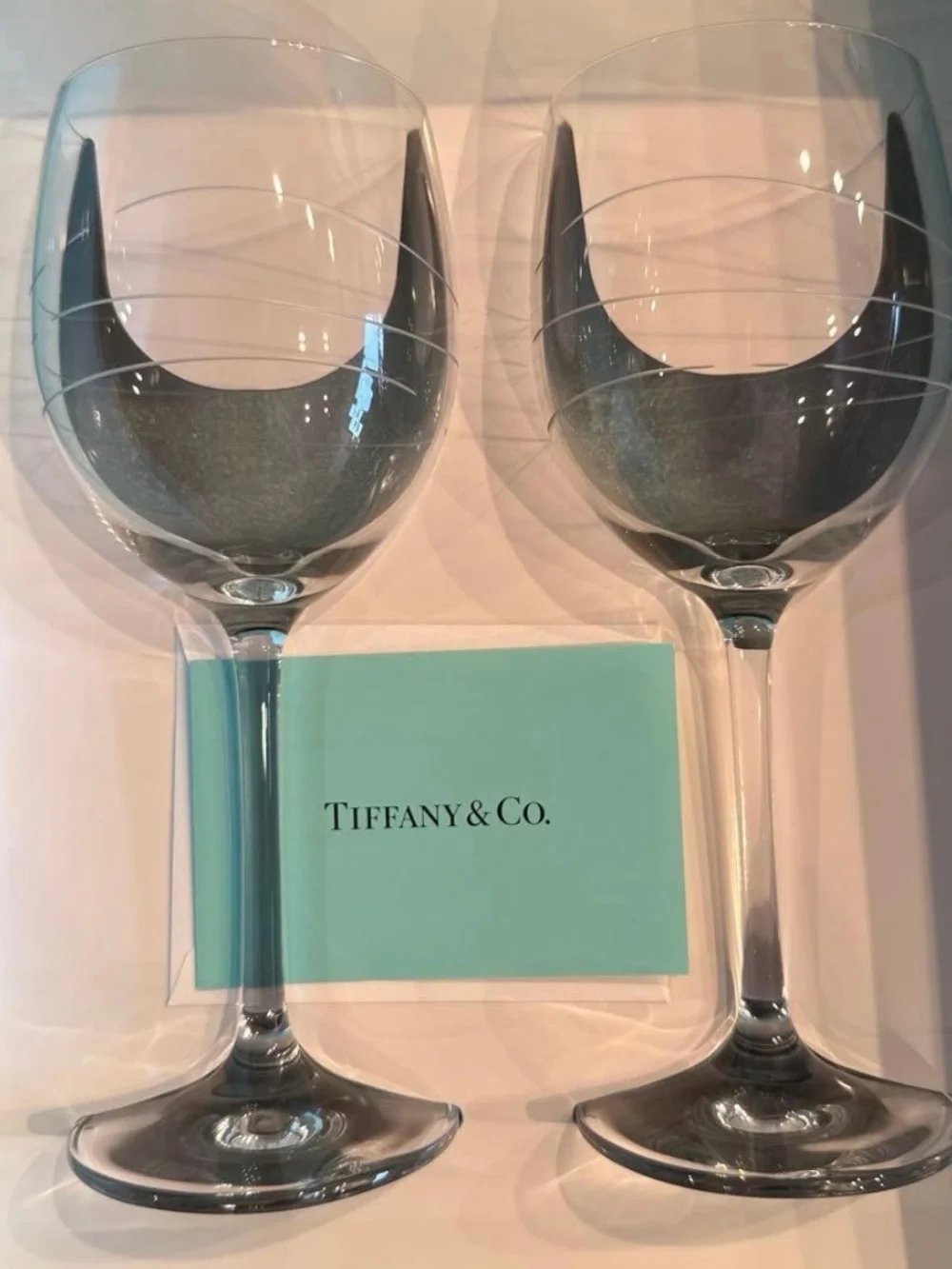 Tiffany & Co. Blue Crystal Wine Glasses with Signature Blue Box 2 set
